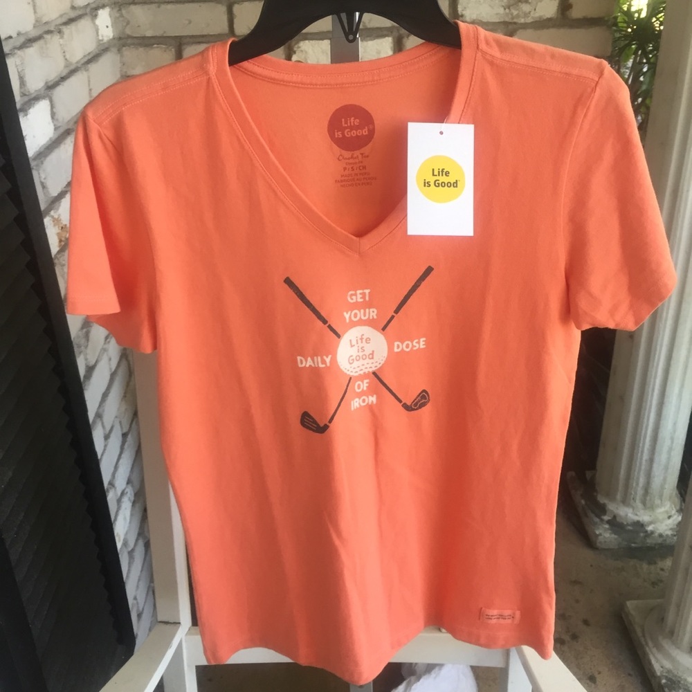 Life is good new women golf shirt front. NWT